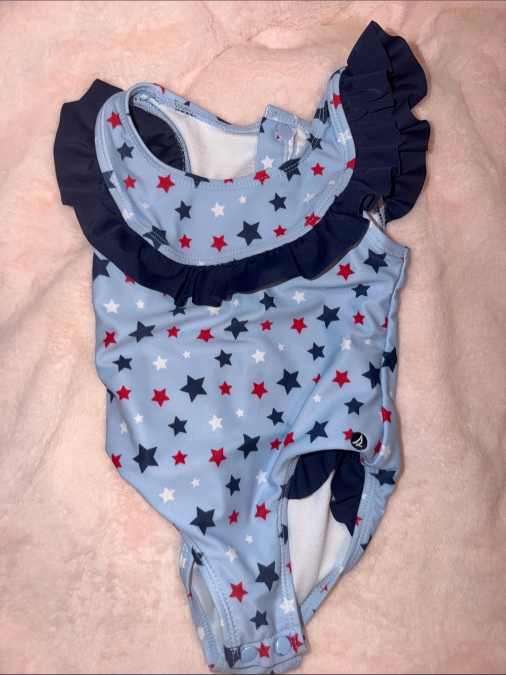 Sperry Light Blue One-Piece Swimsuit with Red & Navy Stars